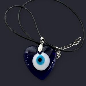 Blue Evil Eye Heart Pendant Necklace